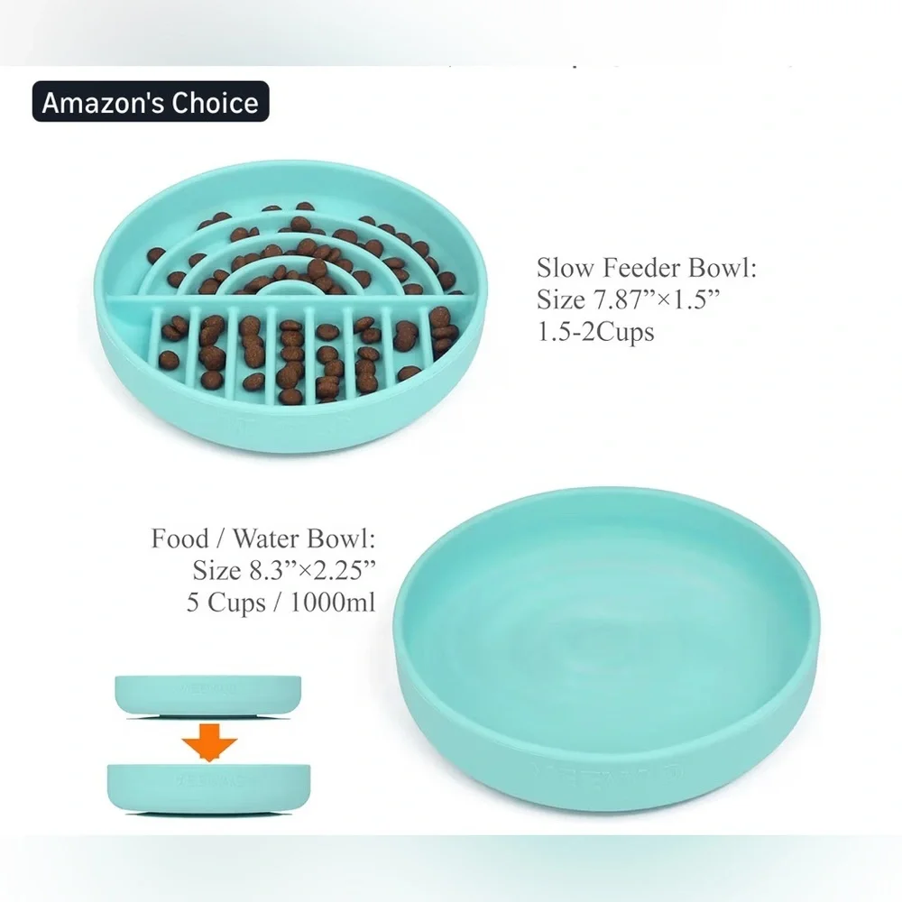 NEW-Slow Feeder Bowl Medium Dog Food & Water Bowl Promotes Healthy Digestion,